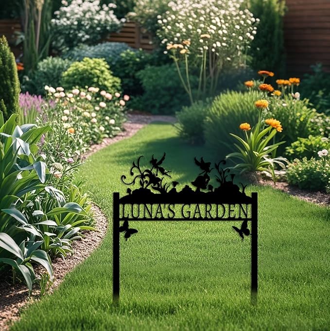Personalized Metal Flower Garden Sign with Stake,Fairy Garden Decor for Outdoor,Patio Yard Decor,Gifts for Gardeners style 12