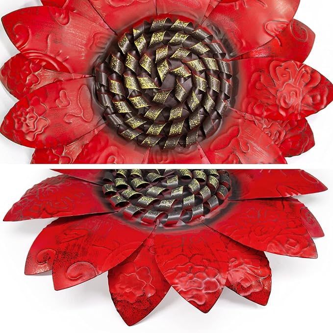 EASICUTI Red Sunflower Metal Flowers Wall Decor Metal Wall Art Decorations Hanging For Indoor Outdoor Home Bathroom Kitchen Room Bedroom Living Room Garden Patio Porch 12 Inch