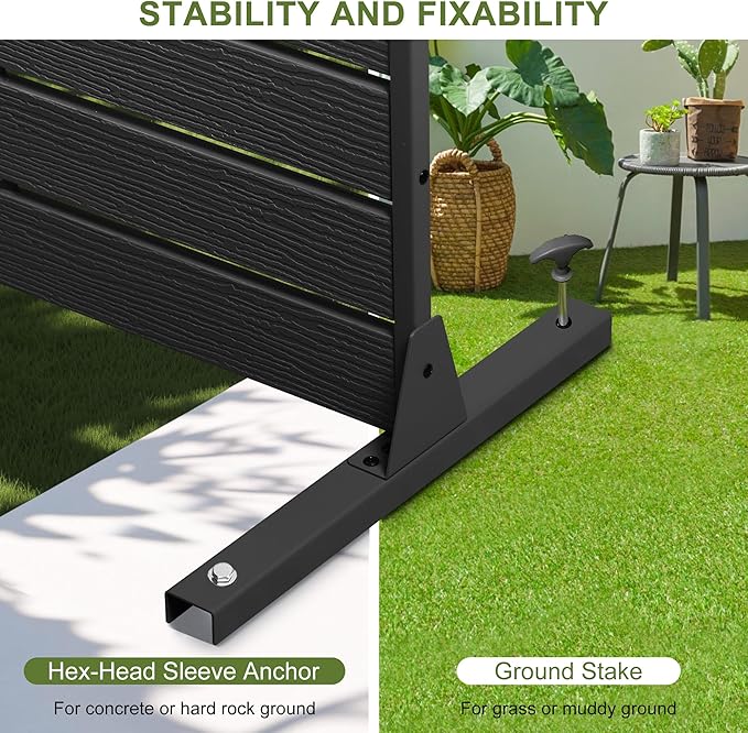 NicBex 2-Pack Outdoor Privacy Screen, 72" H x 47" W Privacy Screen Decorative Fence, Freestanding Fence Panels with Metal Stand, HDPE Indoor Decorative Divider for Pool, Garden, Bathroom, Black