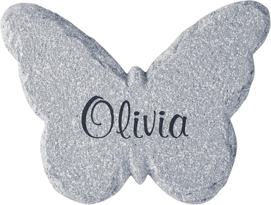 Let's Make Memories Personalized Garden Décor - Custom Garden Stone - Indoor/Outdoor - for Mom or Grandma - for Her - Engraved - Butterfly Cutout - Durable Resin - Large Round Stone
