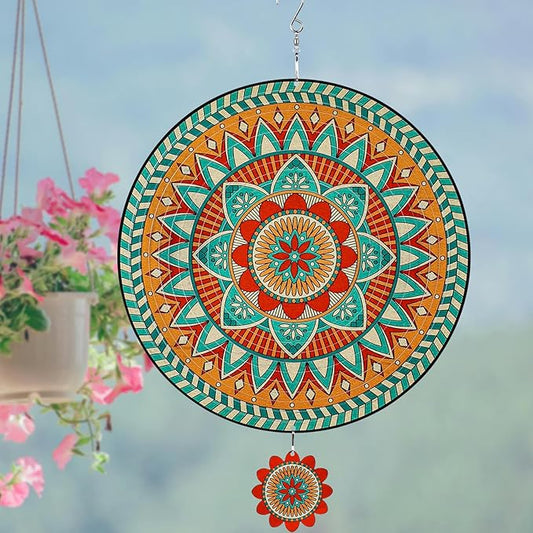 TUOKING Mandala Wind Spinners Outdoor Metal 3D Hanging Art Wind Spinner 12 Inch Stainless Steel for Yard and Garden Decoration Worth Gift for Women