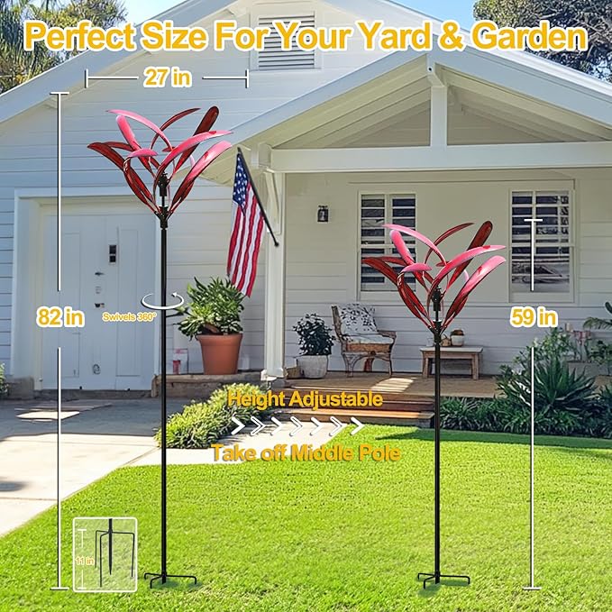 LimeHill Wind Spinner for Garden and Yard - Large Metal Kinetic Wind Sculptures Yard Art Outdoor (Burgundy 2)