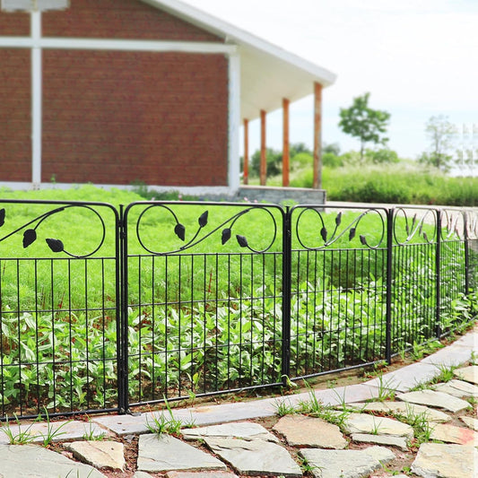 Decorative Black Garden Fencing 24in(H) X16ft(L) 8 Panels Metal Wire Edging Patio Landscape Flower Border Garden Fence for Dogs Animal Barrier for Outdoor