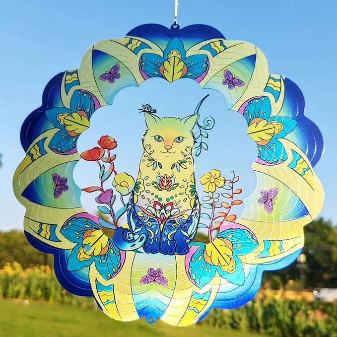 DJUAN Cat Stainless Steel Wind Spinners- Cat Memorial Gifts for Women Mom Grandma Wife, Pet Memorial Wind Spinner for Outdoor Garden Decor,12 inch Hanging Wind Spinner for Cat Lovers Gifts
