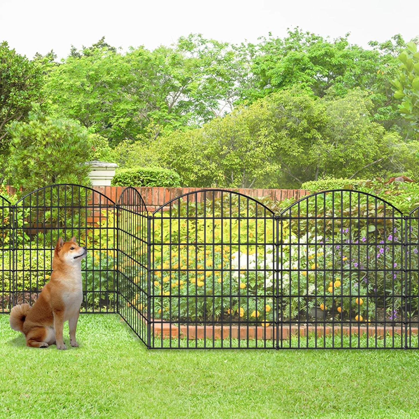 Decorative Metal Garden Fence Outdoor CTW3643, 43.2in H x 14.75 ft L, No Dig Temporary Dog Fence Border Fencing for Yard Patio Landscape Flower Bed,5 Panels + 6 Stakes, Black