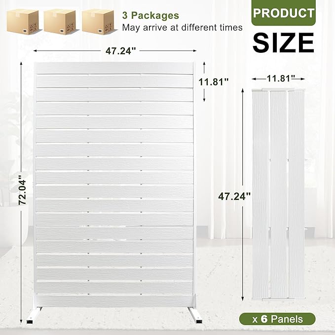 NicBex 3-Pack Outdoor Privacy Screen, HDPE Privacy Screen Fence Indoor Decorative Divider Freestanding Fence Panels with Metal Stand for Pool, Garden, Bathroom, 72" H x 47" W, White