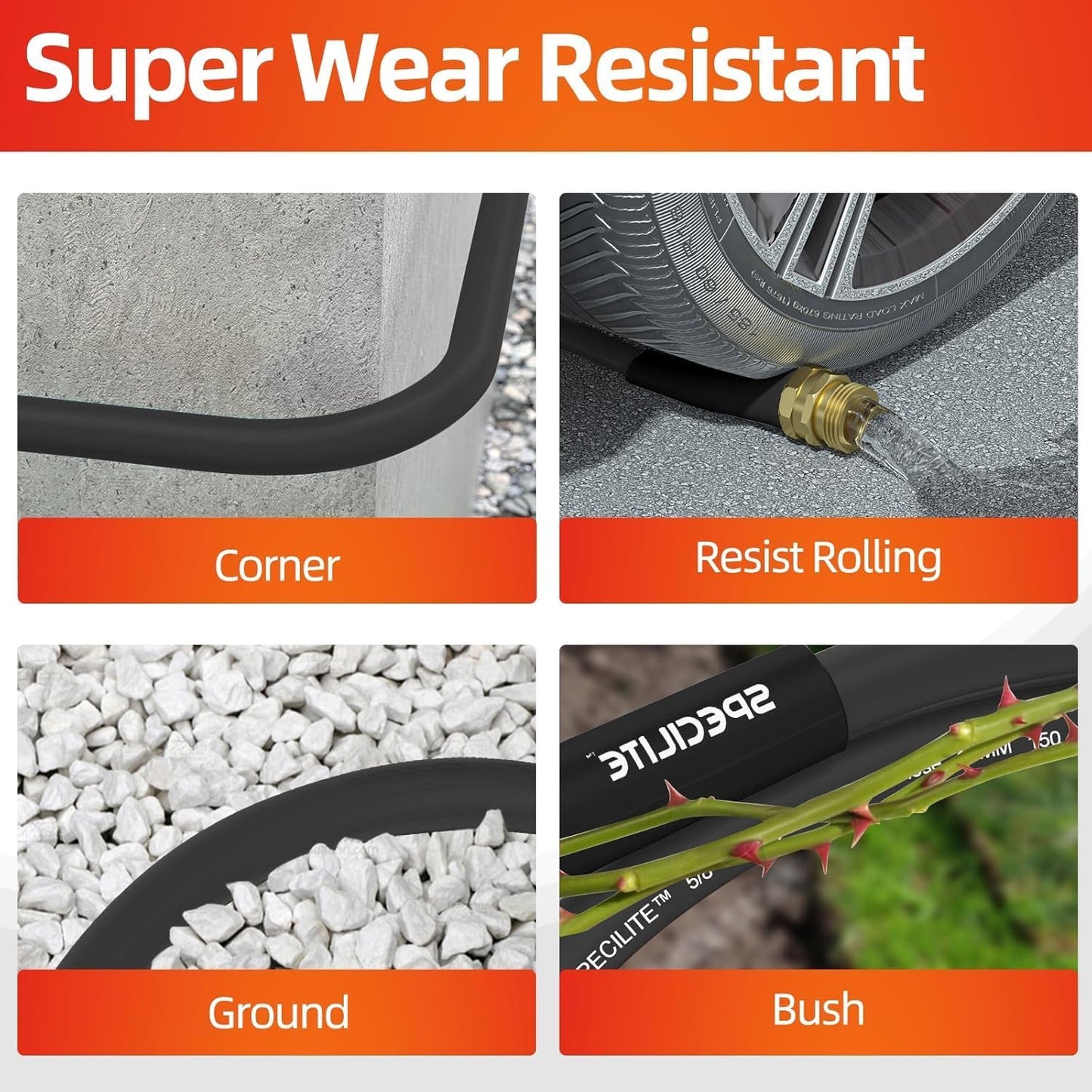 Garden Water Hose 100 ft x 3/4 in Heavy Duty, Flexible and Lightweight, Burst 600 psi, Kink-less Hybrid Rubber Pipe for Backyard, 3/4'' Brass Fittings, Black