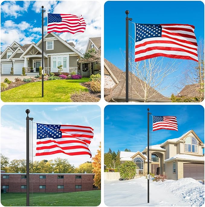 Flag Pole Kit 25FT, 12 Gauge 1.8mm Thickness Heavy Duty Flag Poles with 3x5 American Flag, Black Flag pole for Outdoor House In Ground, Extra Thick Flagpoles Suitable for Yard and Garden