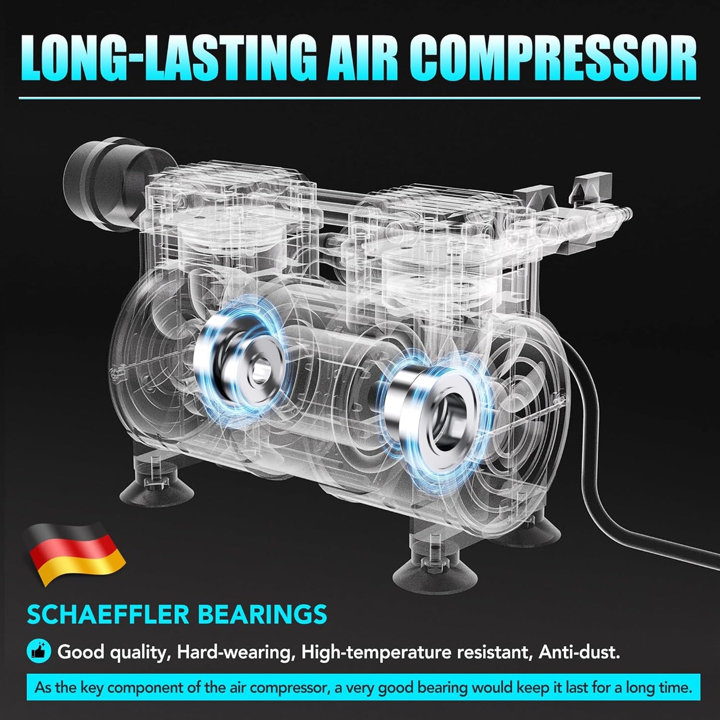 HQUA PAS20 Pond & Lake Aeration System for Up to 3 Acre, 3/4 HP Compressor + Two 100' Weighted Tubing + 2 Diffusers