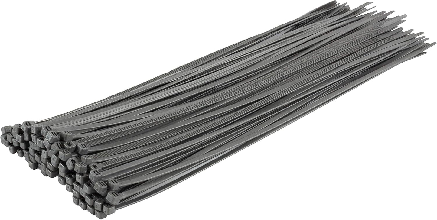 GTSE 14 Inch Silver/Gray Zip Ties, 100 Pack, 50lb Strength, UV Resistant Long Nylon Grey Cable Ties, Self-Locking 14" Tie Wraps