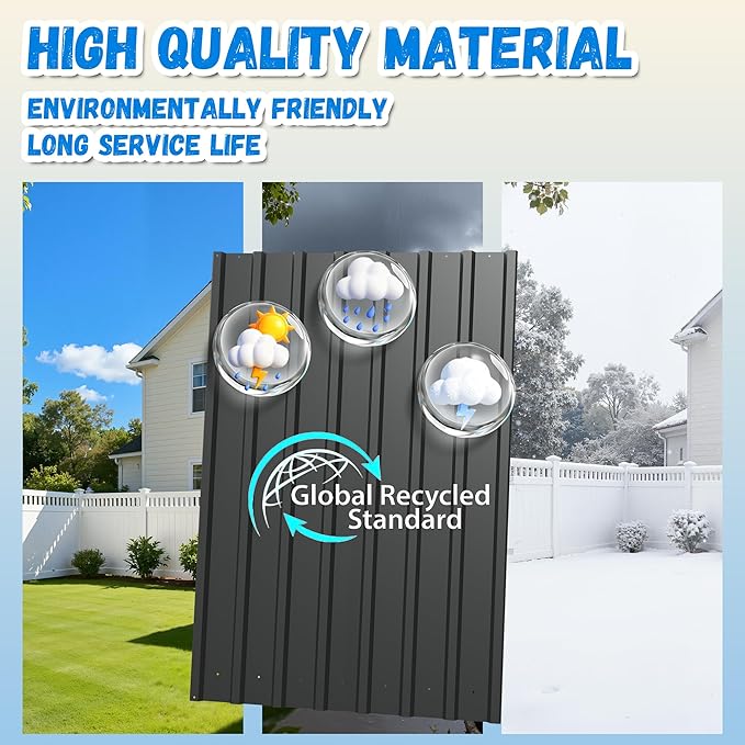 Greesum 8x8FT Outdoor Storage Shed, Utility Tool Shed Metal Storage Garden Shed with Door & Lock for Patio Storage, Brown