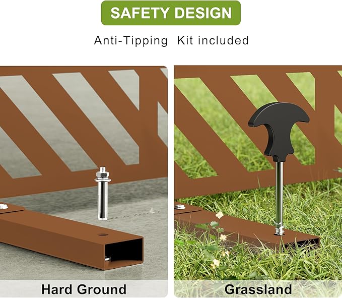 Heavy-Duty Outdoor Privacy Screen for Patio, Balcony, Backyard - 72" H * 44" W Metal Room Divider with Geometric Pattern, Anti-Tipping Kit, Weather Resistant, Easy Assembly (Raw Umber-FGXPF)