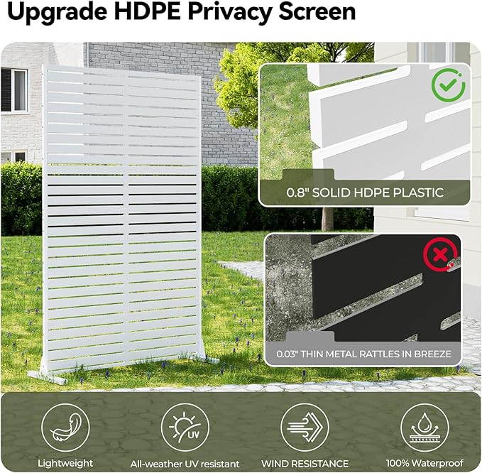 Privacy Screen Outdoor Freestanding Fence Panel, 72" H×47" W HDPE Decorative Screen Panel with Stand & 6 Panel, Air Conditioner Fence, Privacy Panels for Patio, Balcony, Garden, Backyard