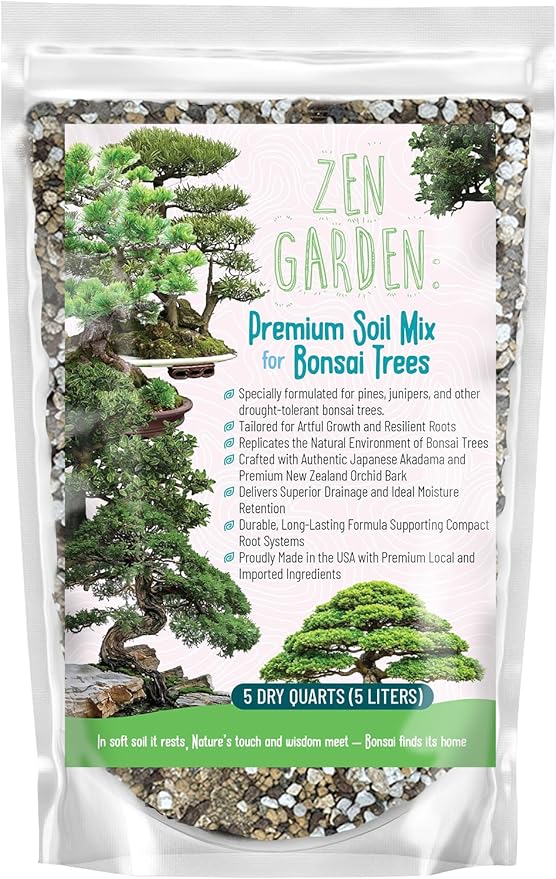 Zen Garden Bonsai Soil Mix – Fast-Draining & Organic for Junipers, Pines, and Drought-Tolerant Bonsai Trees – Handcrafted in The USA with Japanese Akadama & Pumice (3 quarts)