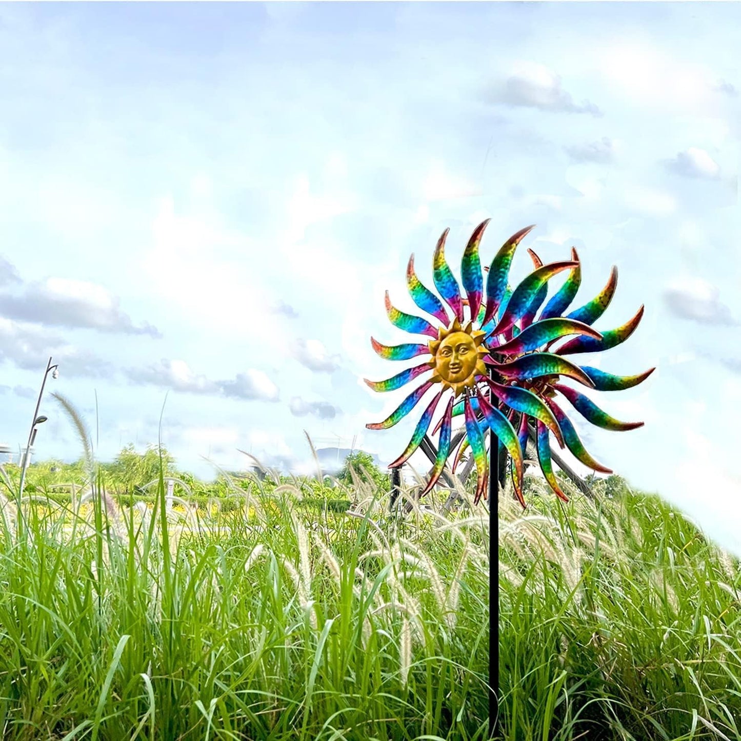 75" Multi-Color Wind Spinners Outdoor Metal Sun Wind Sculptures for Garden, Patio, Yard, Lawn Decorations Double Windmill Spinne