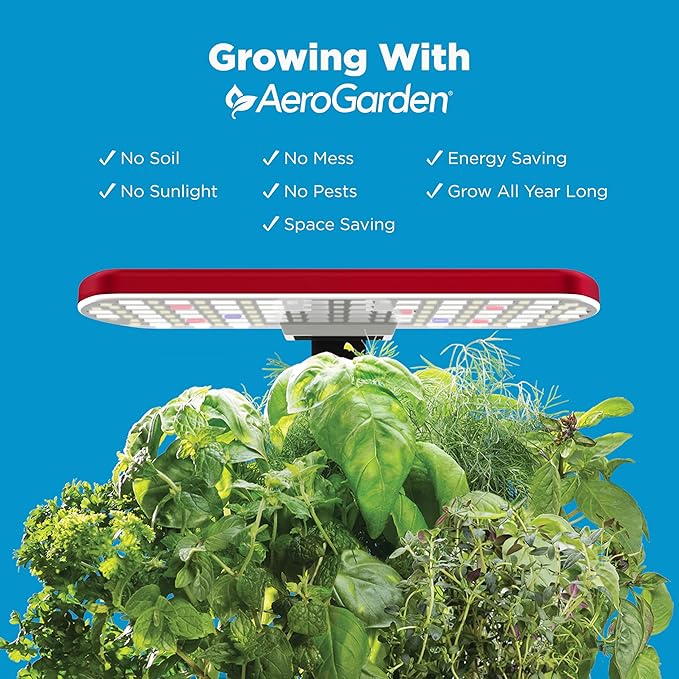AeroGarden Harvest Lite in Cherry Red, Soil-Free Indoor Hydroponic Garden with LED Grow Light for Year-Round Gardening of up to 6 Herbs and Vegetables