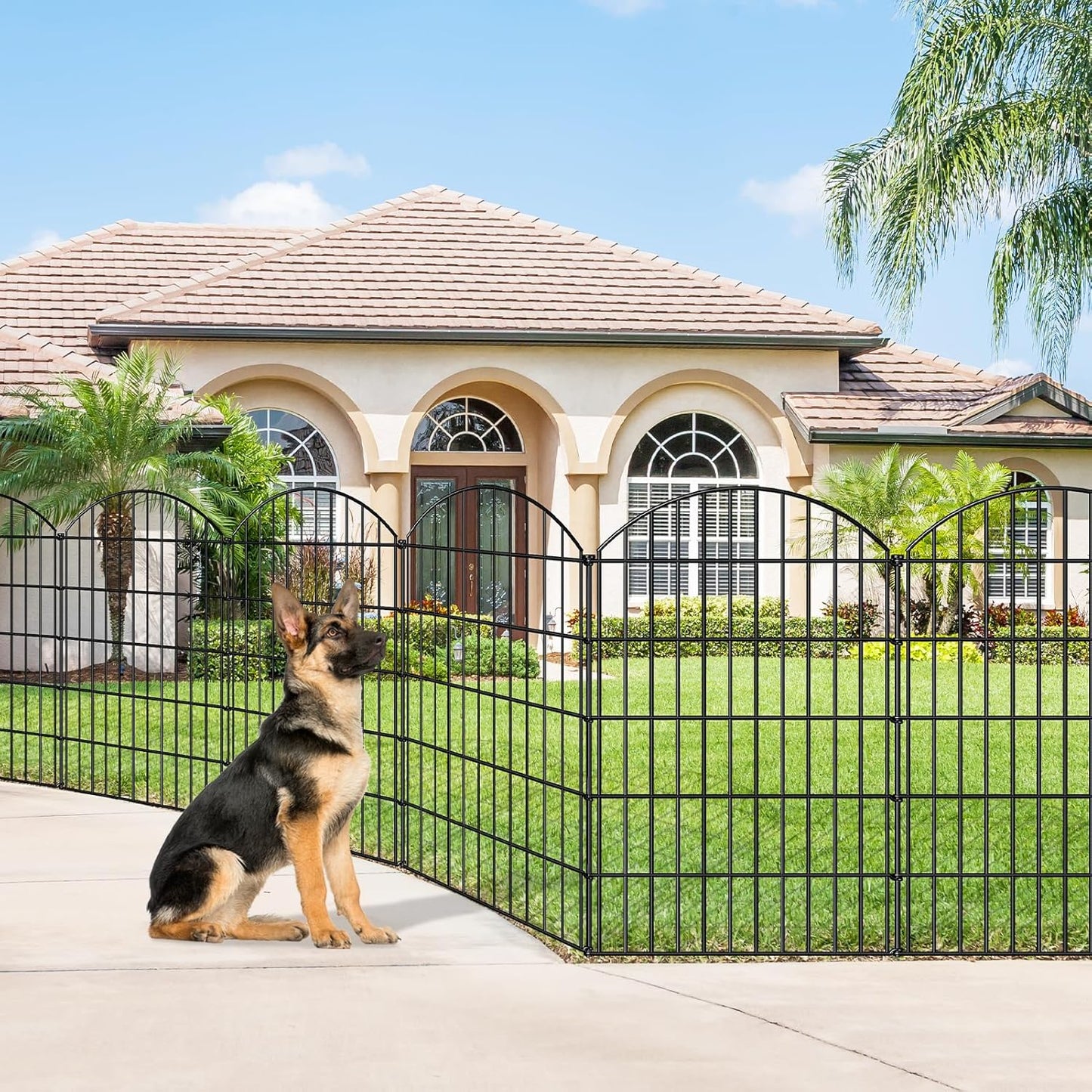 Metal Garden Fence 42in (H) x 23.3ft (L), 10 Panels + 11 Stakes Dog Fence Border Fence Animal Barrier, No Dig Garden Fencing for Yard Flower Bed Lawn Patio Outdoor, CTW4210 Black