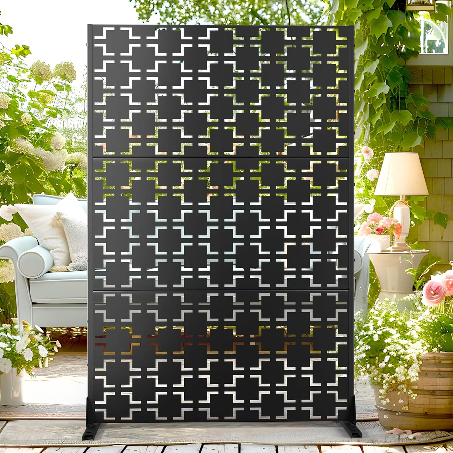 72" H×47" W Metal Privacy Screen Outdoor Privacy Screen Freestanding, Outdoor Privacy Screens and Panels for Patio Lawn Deck, Outdoor Privacy Panels Decorative Privacy Fence(Consists of 3 Panels)