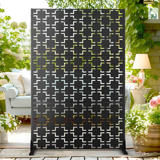 72" H×47" W Metal Privacy Screen Outdoor Privacy Screen Freestanding, Outdoor Privacy Screens and Panels for Patio Lawn Deck, Outdoor Privacy Panels Decorative Privacy Fence(Consists of 3 Panels)