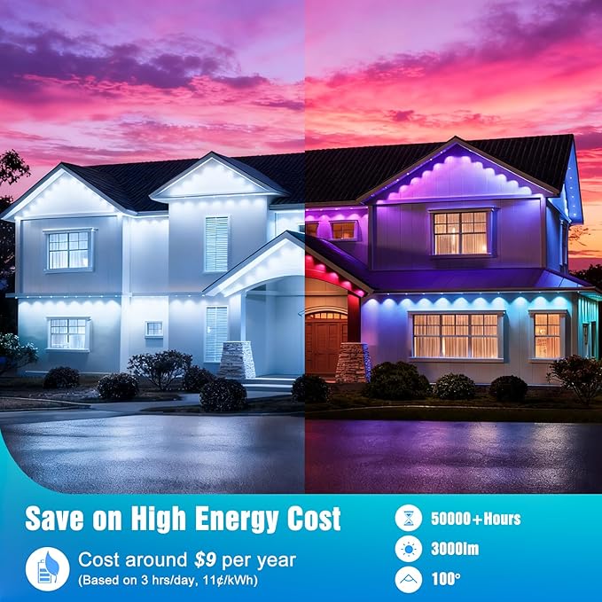 Permanent Outdoor Lights for House, 200FT RGB+IC Smart Eave Lights with DIY Color, IP67 Waterproof, App & Remote Control, 72 Scene Modes, Outdoor Roof Lighting for Christmas, Holiday & Daily Decor
