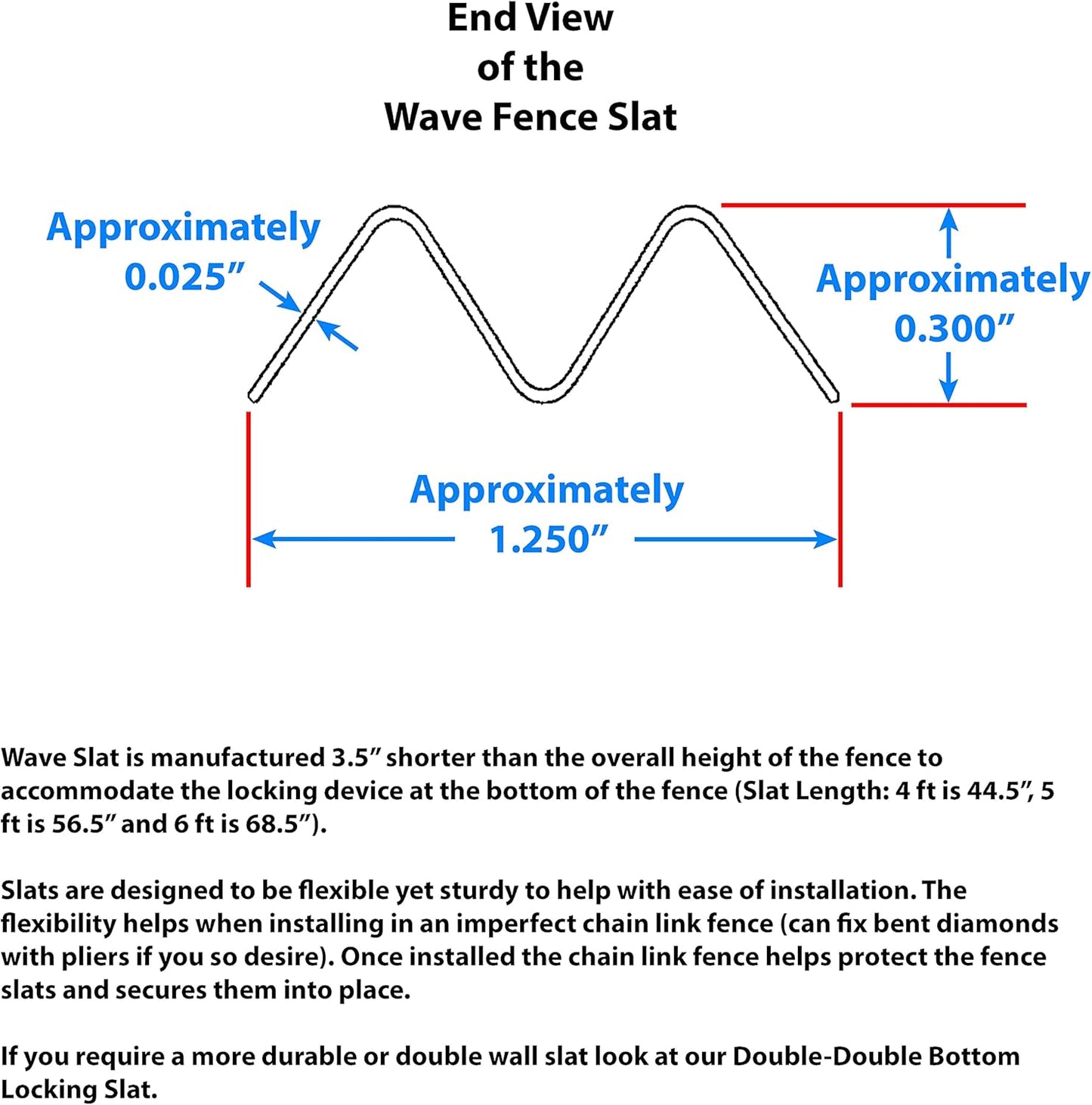 Wave Slat (9 Colors) Single Wall Bottom Locking Privacy Slat for 4', 5', 6', 7' and 8' Chain Link Fence (4 ft, Redwood)