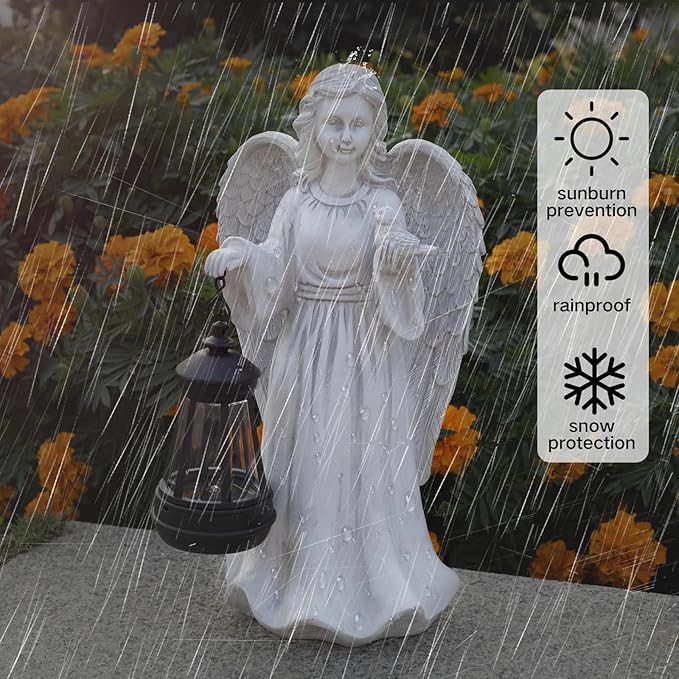 Solar Garden Statues Outdoor Décor,Angel Outdoor Statues with Lantern,Resin Garden Sculptures & Statues Garden Decor for Outside Patio Lawn Women Mom Gift (Angel with Lantern)