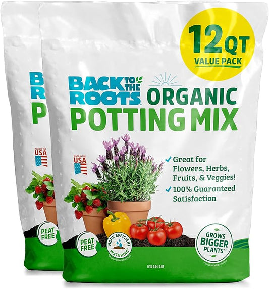 Back to the Roots 100% Organic Potting Mix (Value 12 Quart) | Premium Blend | Made in The USA