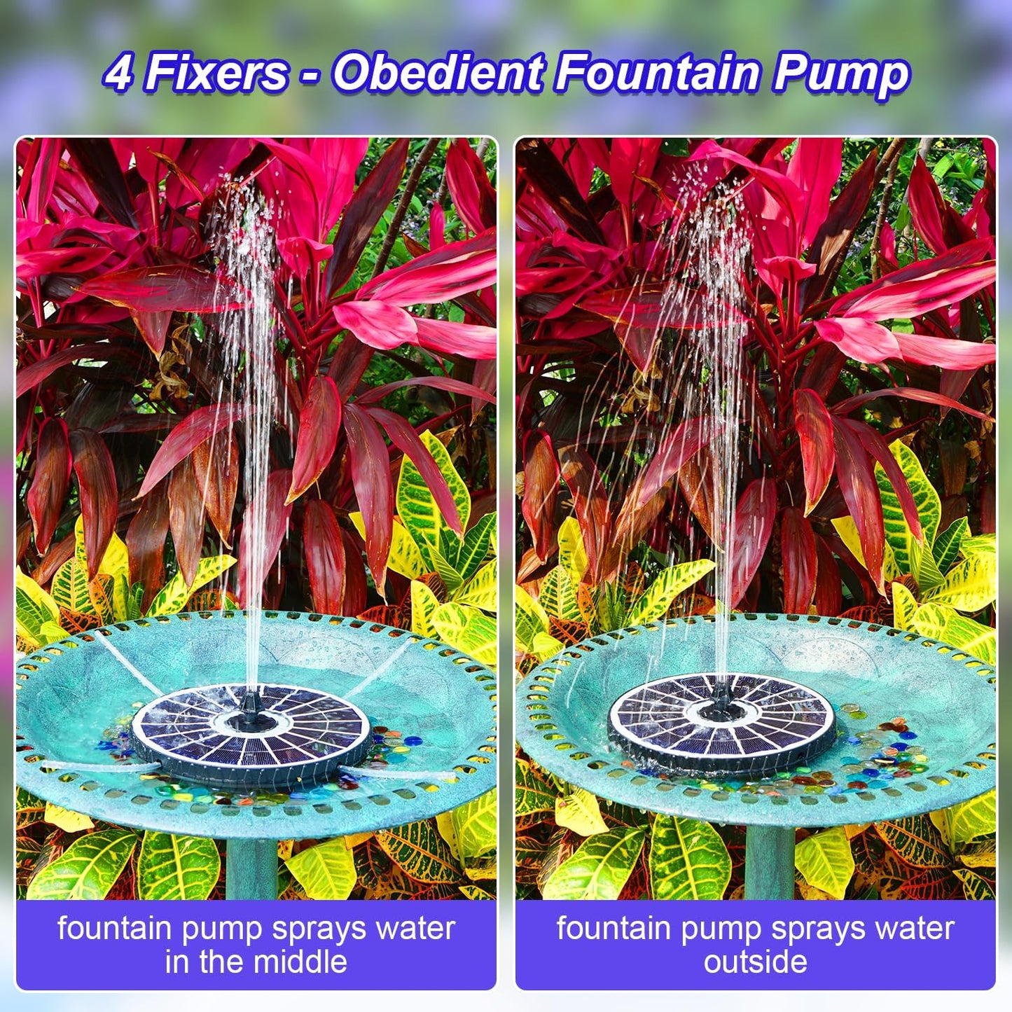 SZMP Solar Fountain 2025 Upgraded, 6W Remote Bird Bath Fountain, 4000mAh Solar Water Fountain Pump with 7 Nozzles & 4 Fixers, Colorful Lights for Garden, Pond, Pool, Outdoor-Adjust Water Height