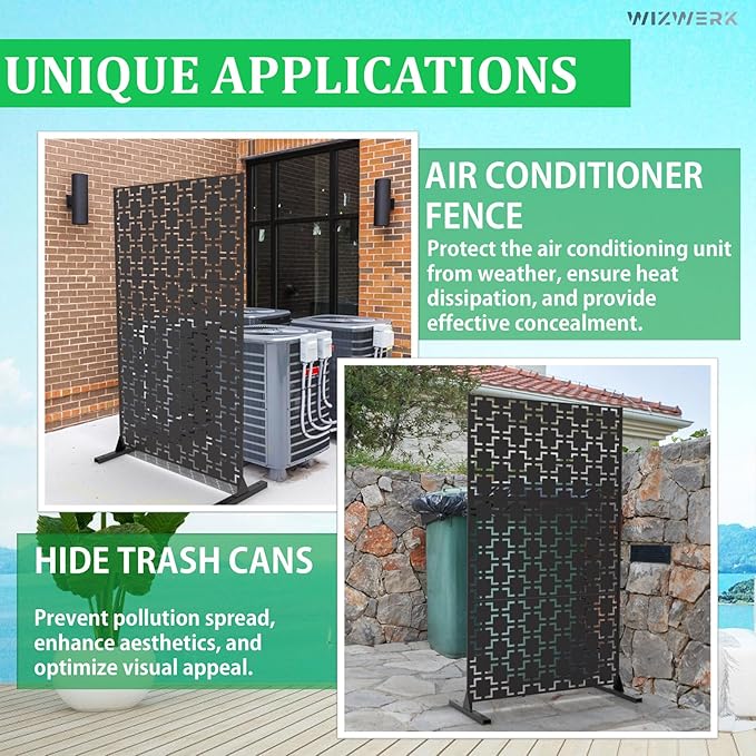 6FT Outdoor Metal Privacy Screen – Decorative Privacy Fence and Room/Garden Divider, Weather-Resistant Freestanding Panel with Stand, Durable Steel for Patio, Garden, Balcony, or Backyard