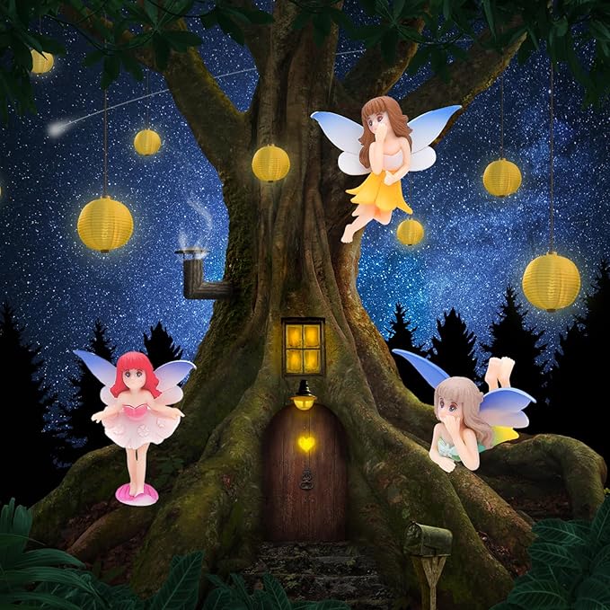 ONEST 6 Pieces Miniature Fairy Garden Accessories Small Fairy Figurines Hand Painted Fairy Figures Girl Fly Wing Figurines for Car Decor Fairy Garden Flower Pot Birthday Cake Topper