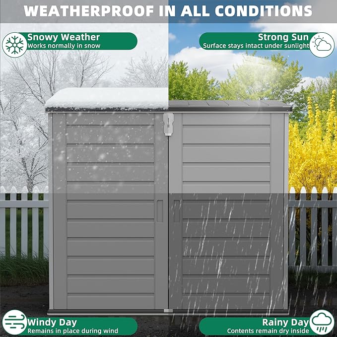 Outdoor Trash Can Storage Shed 4.6 x 4.1 FT, 304 Gallon Resin Shed with Lockable Doors & Lift Lid, Waterproof Outdoor Storage for Garden Tools, Cushions and Patio Equipment (Gary)