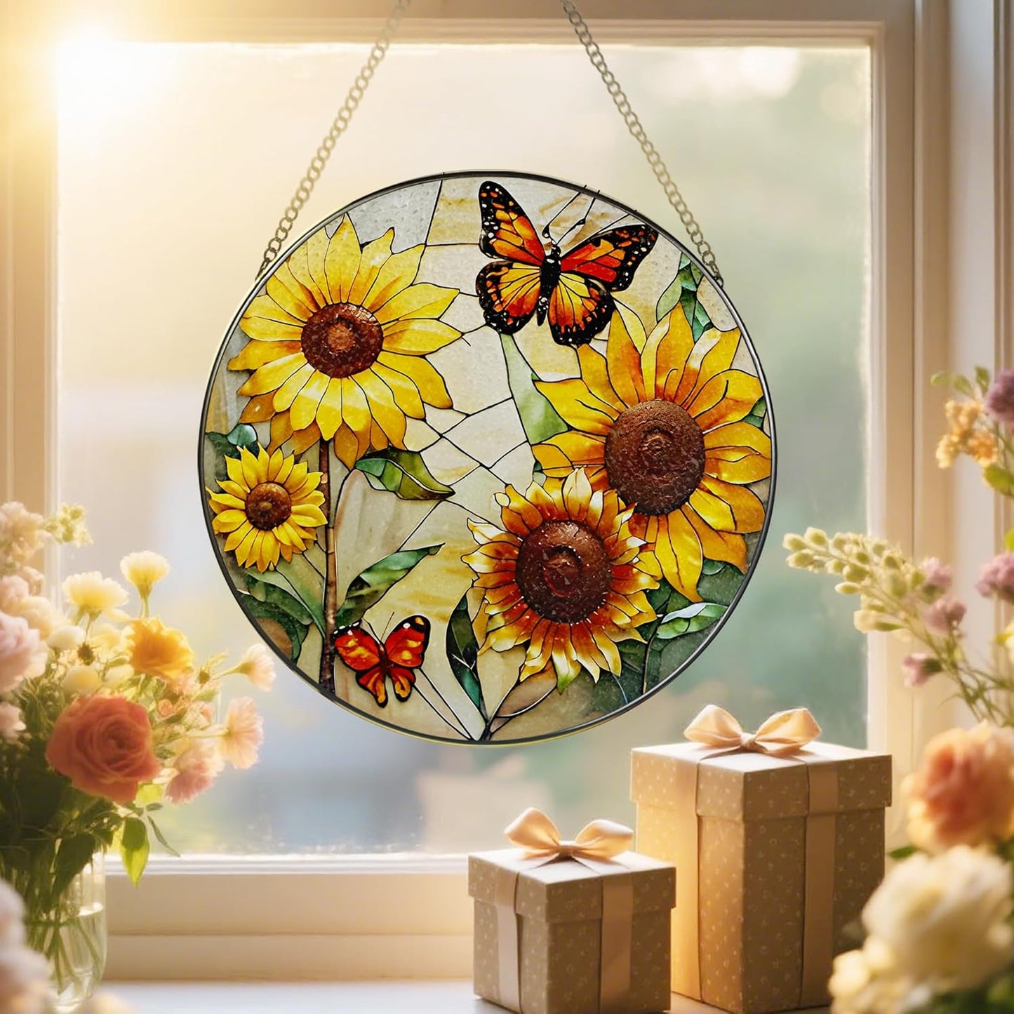 Butterfly Stained Glass Window Hanging, 8 Inch Sun Catchers Indoor Window, Suncatchers for Windows Hanging, Home Decoration and Christmas, Festival, Mother's Day, Birthday, Gifts for Women, Mom