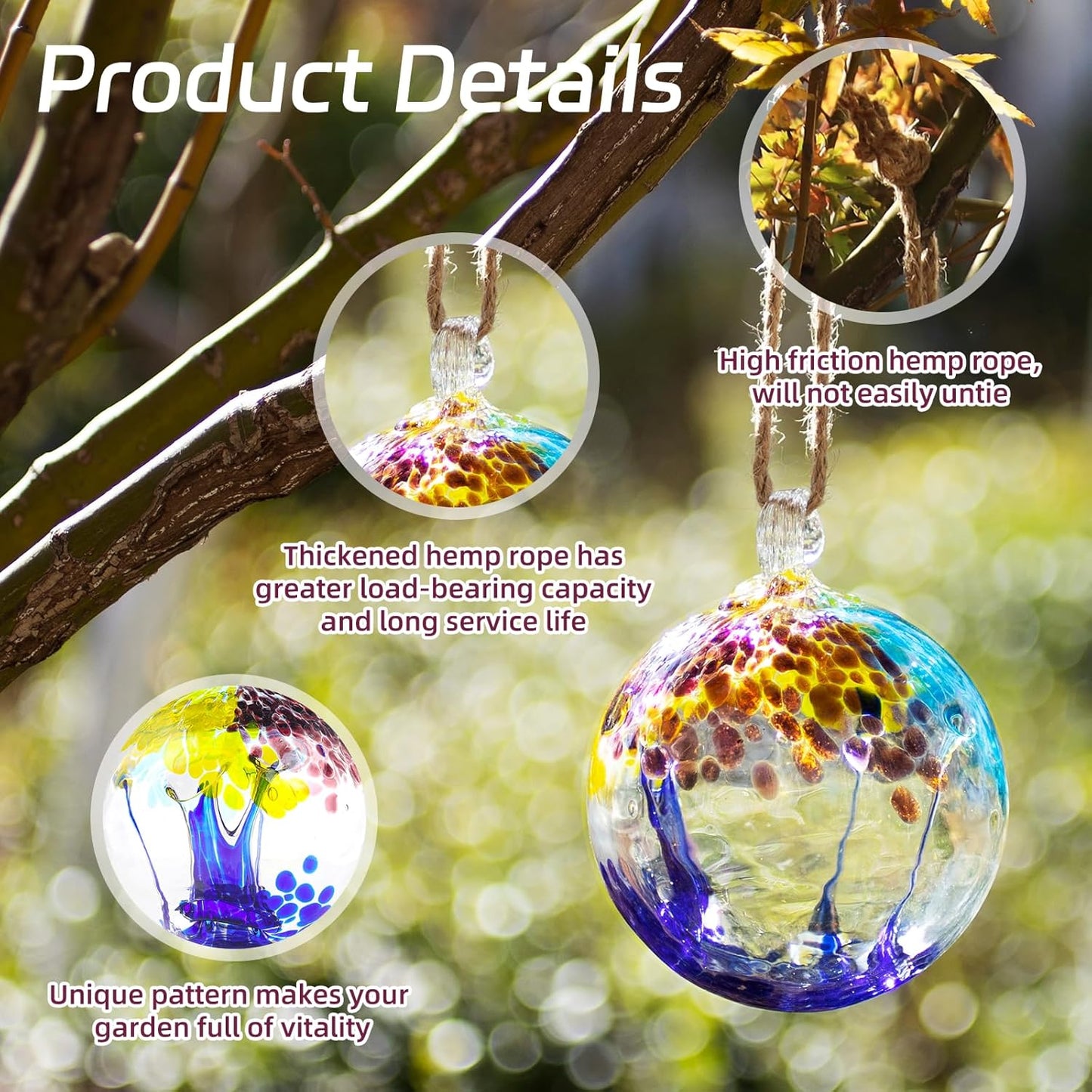 VOREEN 4" Hanging Glass Garden Gazing Ball Hand Blown Glass Witch Ball Christmas Ornament Friendship Balls for Outdoor Garden Patio Window Home Décor, Gift for Mom Wife Friend, Blue