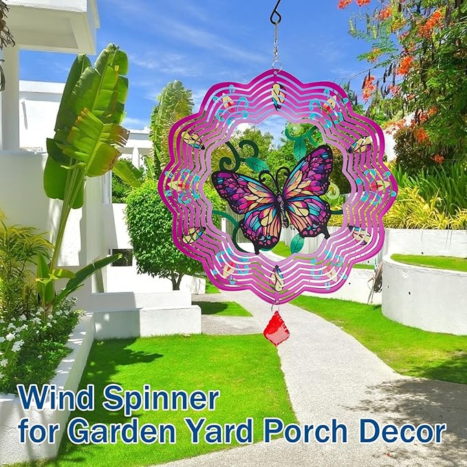Butterfly Metal Wind Spinners - 12 Inch Hanging Metal Wind Spinner for Outdoor & Indoor Decor, Butterfly Kinetic Sculpture for Christmas Ornament Gifts, Yard Art and Garden Decorations