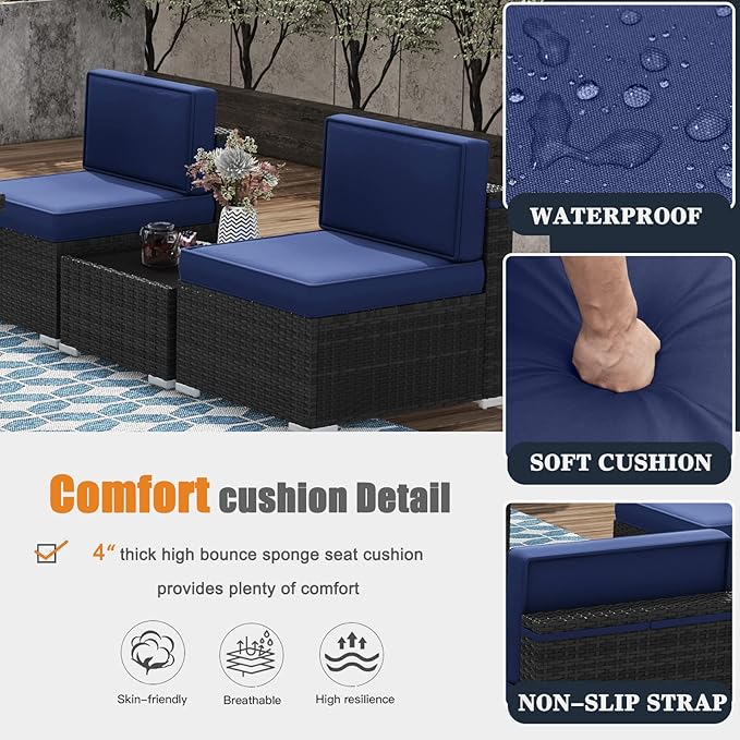 Patio Furniture Set with Fire Pit Table, 15 Pieces Outdoor All-Weather Wicker Conversation Sectional Chair Sofa Set