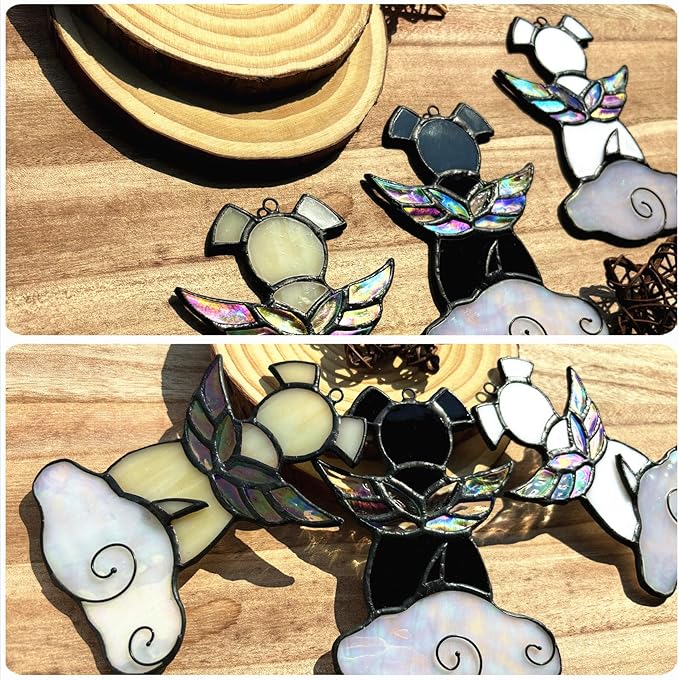 Stained Glass Angel Wings Dog Memorial Gifts for Loss of Dog Sympathy Gift Suncatcher, Rainbow Bridge Pet Passing Away Remembrance in Memory, Dog Bereavement Gifts for Loss of Pet, Black