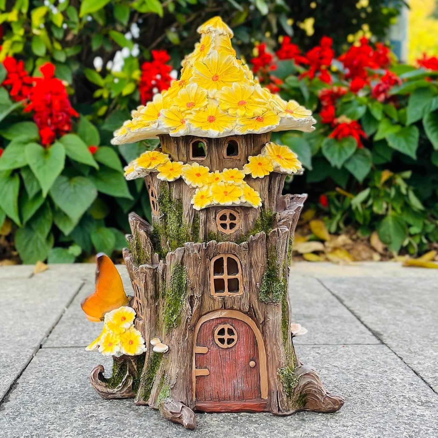 COWOS Solar Fairy House, Fairy Garden Decor House, Solar Powered Lights Garden Figurine for Outdoor Patio Lawn Yard Garden Decorations