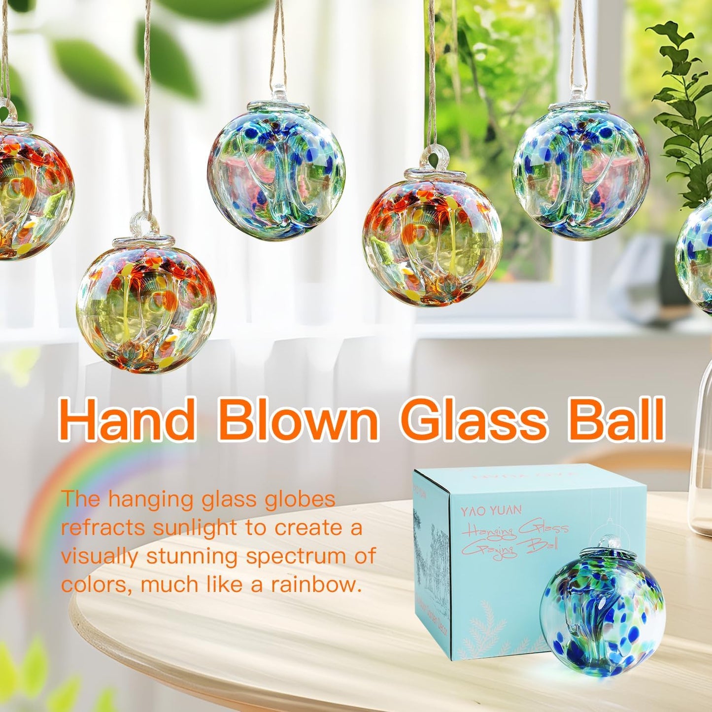 YaoYuan 4 Inch Garden Hanging Gazing Ball Hand-Blown Glass for Hanging Gardens Window Outdoor Gazing Ball Witch Balls Glass Ornament (Bule and Purple)