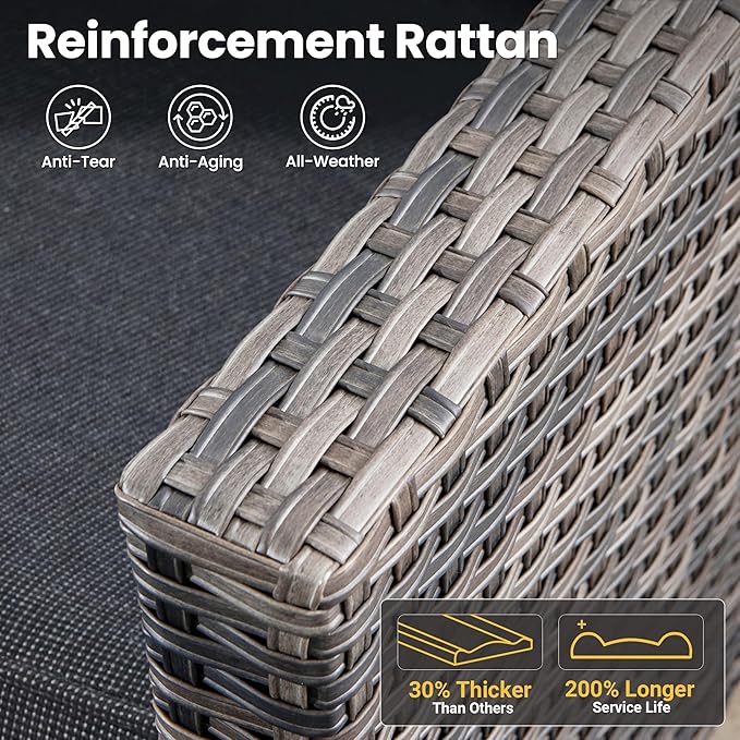 ovios 6 Pieces Patio Furniture Set with 42" Fire Pit Table, Outdoor Wicker Sofa with Comfy Cushions, All Weather High Back Rattan Couch Conversation Set, Black