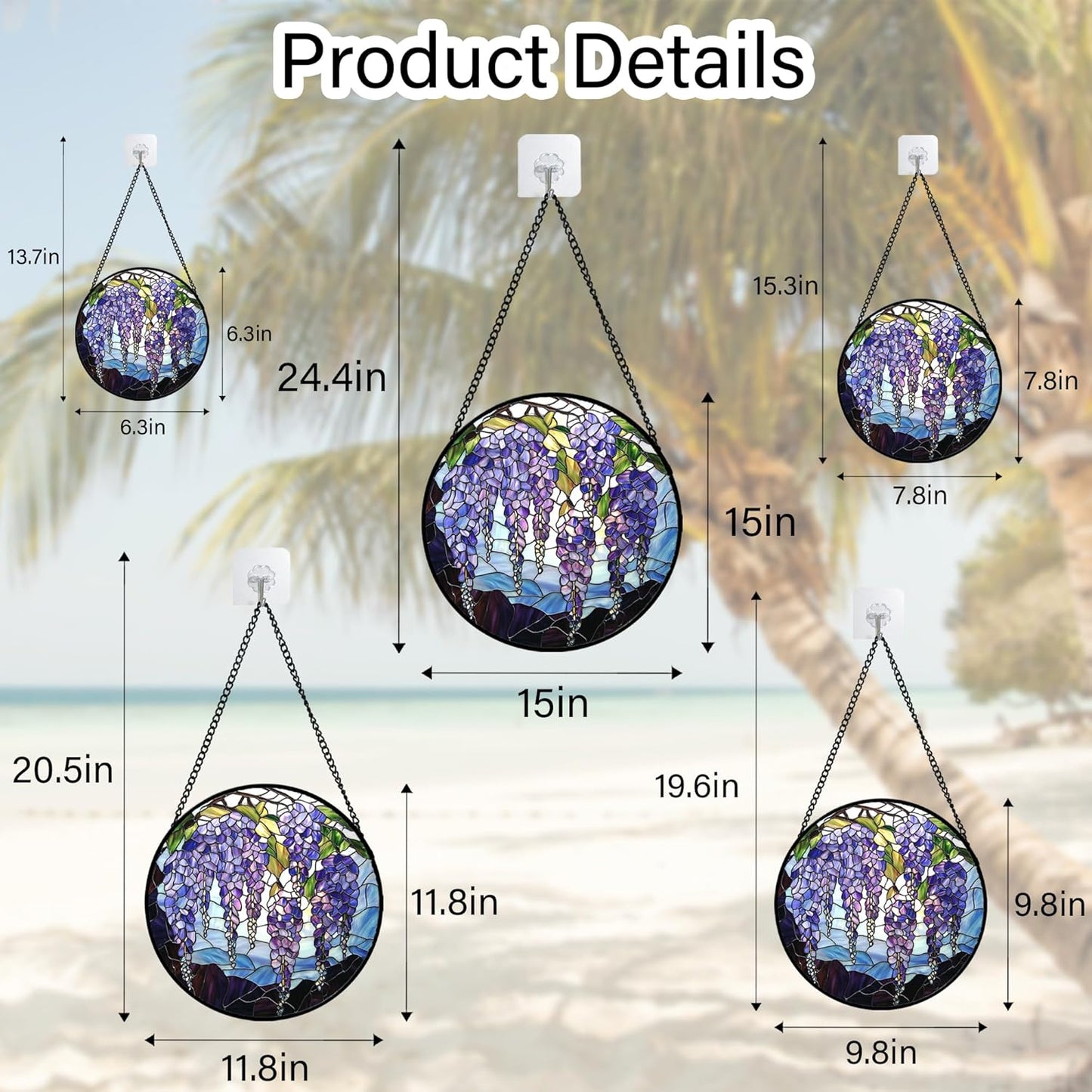 Stained Glass Window Hanging, Purple Wisteria Flowers Suncatcher for Doors Window Home Plant Sun Catchers Decoration Mother's Day Birthday Gifts for Women, Men, and Mom 6.3x6.3 in