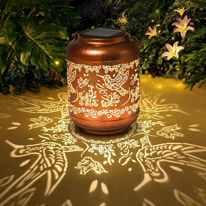 Hummingbird Solar Lanterns Outdoor Waterproof Birthday Gifts for Women Garden Decor Metal Hanging Solar Lights for Yard Hummingbird Thanksgiving Christmas Gardening Gifts for Mom Grandma