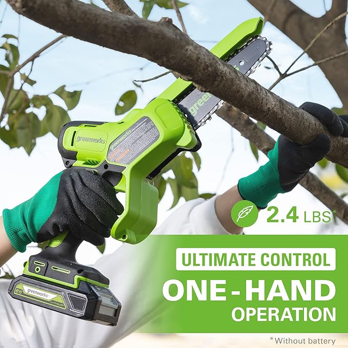 Greenworks 24V 6” Mini Chainsaw Cordless, Handheld Electric Power Chain Saw Tool Only, for Tree Trimming Wood Cutting, Best Gifts for Father, Dad, Husband, Men