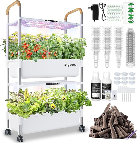 Indoor Garden Hydroponic Growing System with 54 Pods Herbs Garden Kit with 30W Led Grow Light Large Movable 2-Layer Floor-Standing Hydroponic Gardening System Planter Grower for Vegetable Fruit