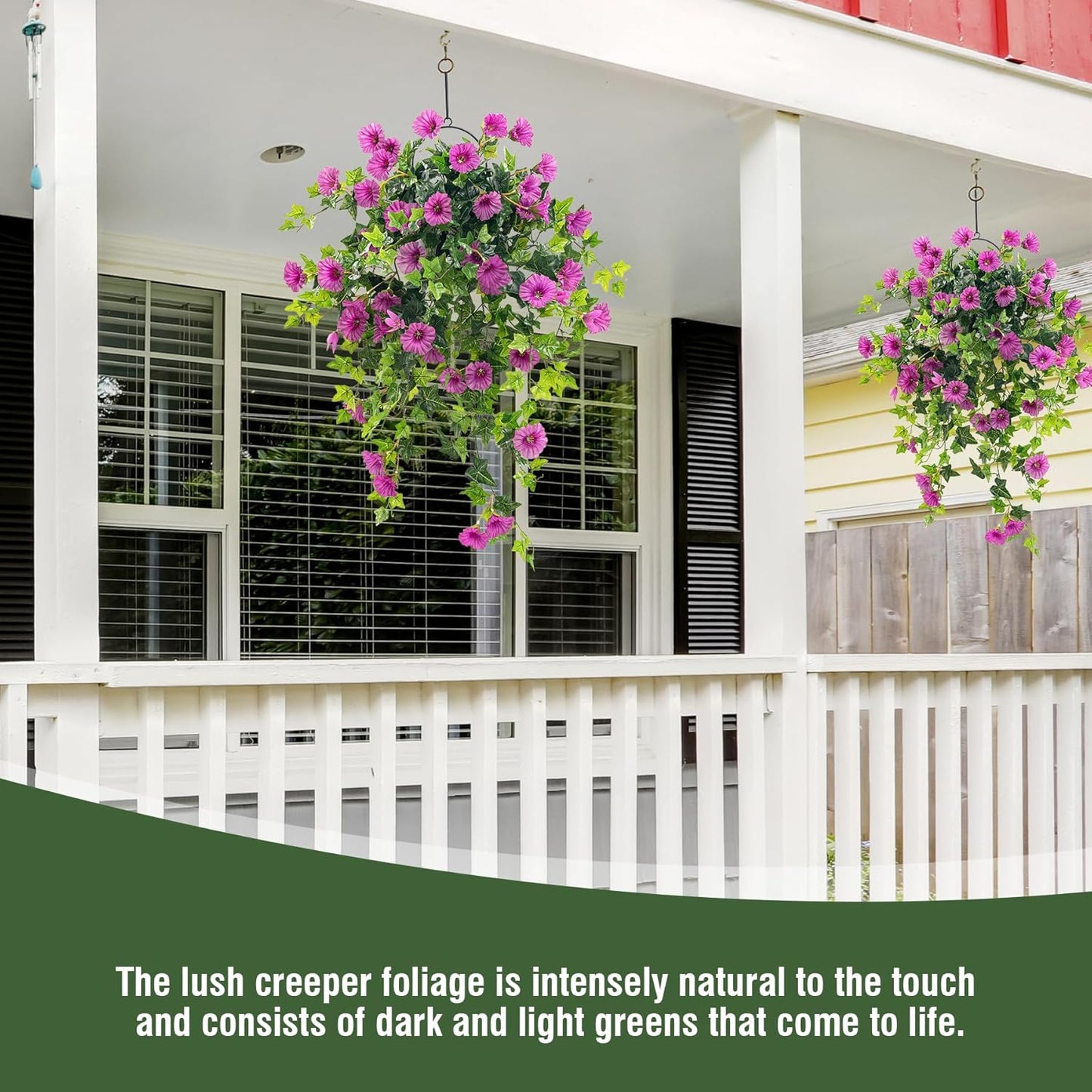 Artificial Petunias Hanging Flowers for Outdoors Uv Resistant Fake Petunias Plants Hanging Flower Patio Decor Outside Basket Realistic Silk Petunias Plant (with Pot Purple 2 PCS)