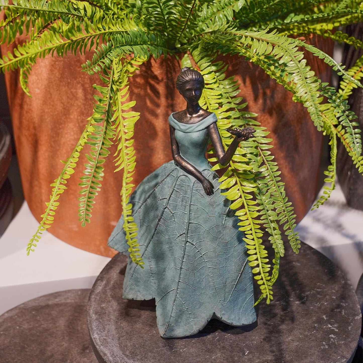 Guichifun Fairy Statue Collection Home Decoration - Leaf Angel Girls with Dragonfly Resin Home Decor for Outside or Inside Rustic Garden Outdoor Yard Decorations Figurines Gift 7.4 x 5.25 x 12 Inch