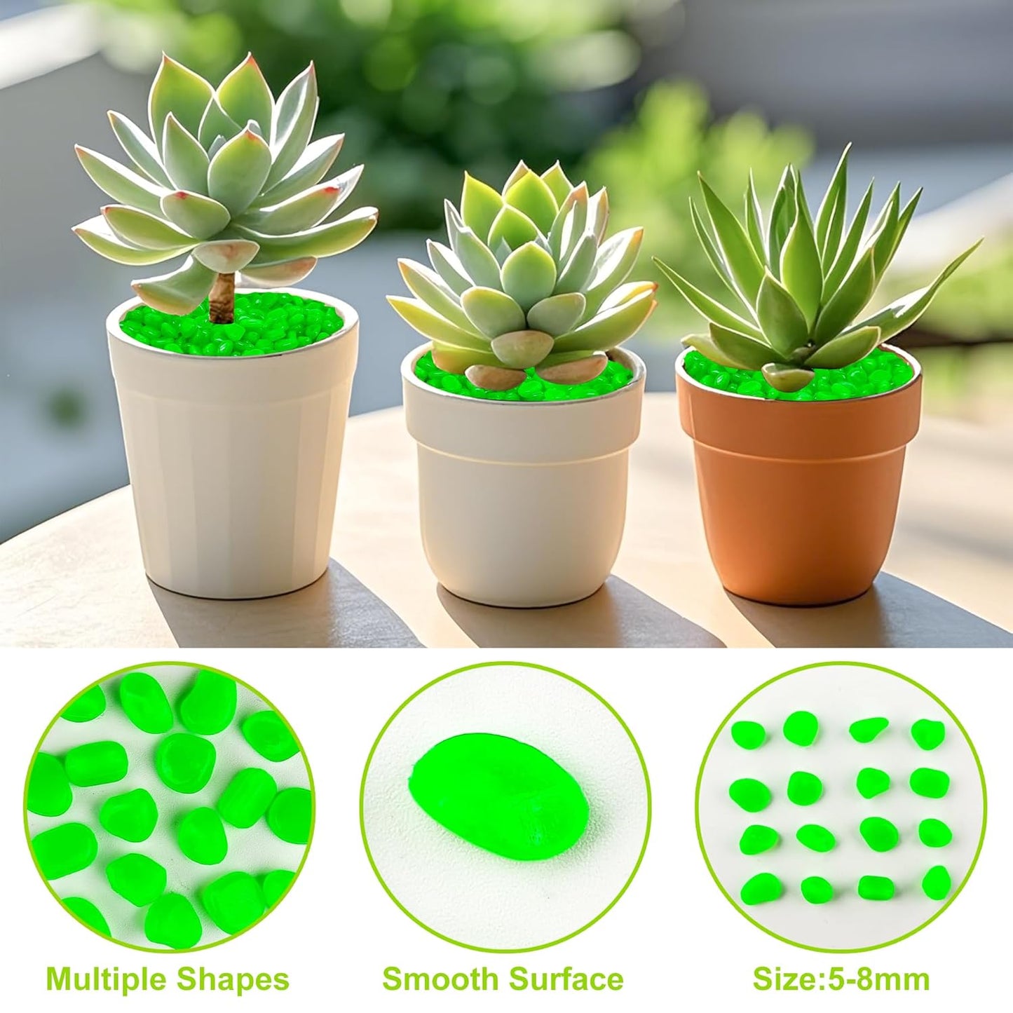 800pcs 5-8mm Green Glow in The Dark Garden Pebbles Stones 5-8mm Luminous Stones Glow in The Dark Rocks Outdoor Glow Pebbles Aquarium Rocks for Garden Path Walkway Yard Fish Tank Plant Pots