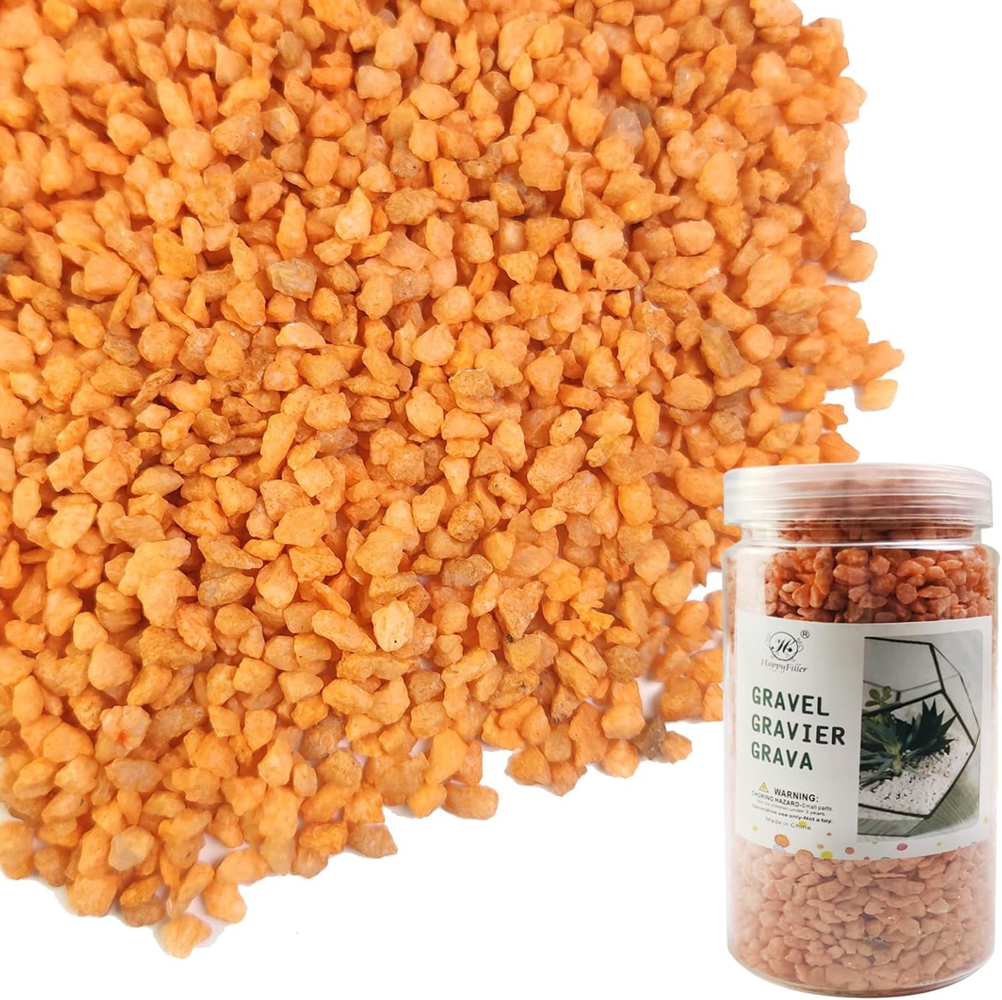 HappyFiller Fall Decoration 14 OZ Orange 2-5mm Gravels Decorative Succulent Soil Cover Small Stones Topper Dressing,Bonsai Fairy Garden,Harvest Autumn Decor Pebbles