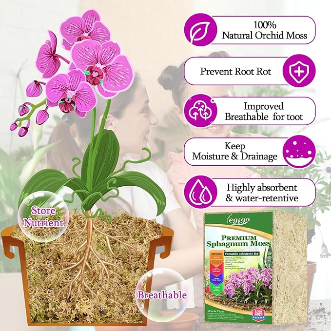 Legigo 3.3lb Natural Sphagnum Moss for Plants, 60QT Long Fiber Orchid Moss Potting Mix, Dried Sphagnum Moss for Plants Indoor, Orchid Repotting, Succulent, Carnivorous Plants, Terrarium and Reptiles