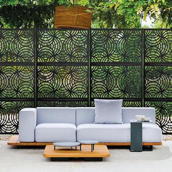 6.5FT Outdoor Metal Privacy Screen, Outdoor Privacy Panels, Freestanding Privacys Fence with Sturdy Stands, Durable Steel for Patio for Courtyard, Balcony, Garden and Other Indoor Places