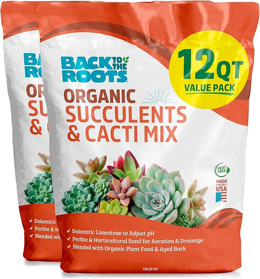 Back to the Roots 100% Organic Succulent & Cacti Mix (Value 12 Quart) | Made in The USA